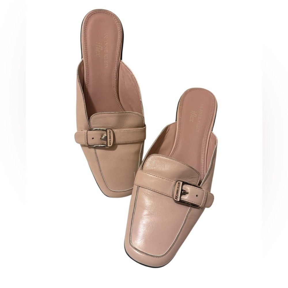 Anne Klein Pink Mules with Metallic Buckle